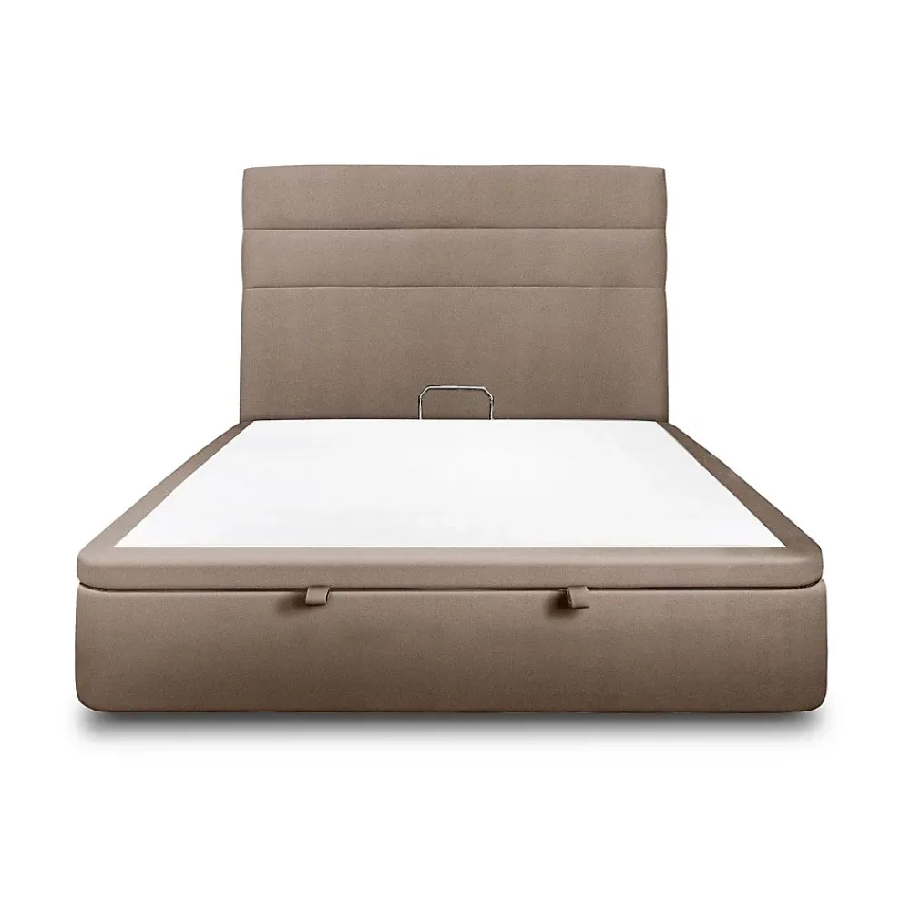 Sommeil De Plomb Lit coffre 180x200cm avec tête de lit lignes Velours Taupe - Hauteur totale : 39cm* Lit Coffre