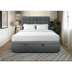 Lit coffre 140x200cm avec tête de lit capitonnée Velours Gris anthracite - Hauteur totale : 39cm>Sommeil De Plomb Outlet