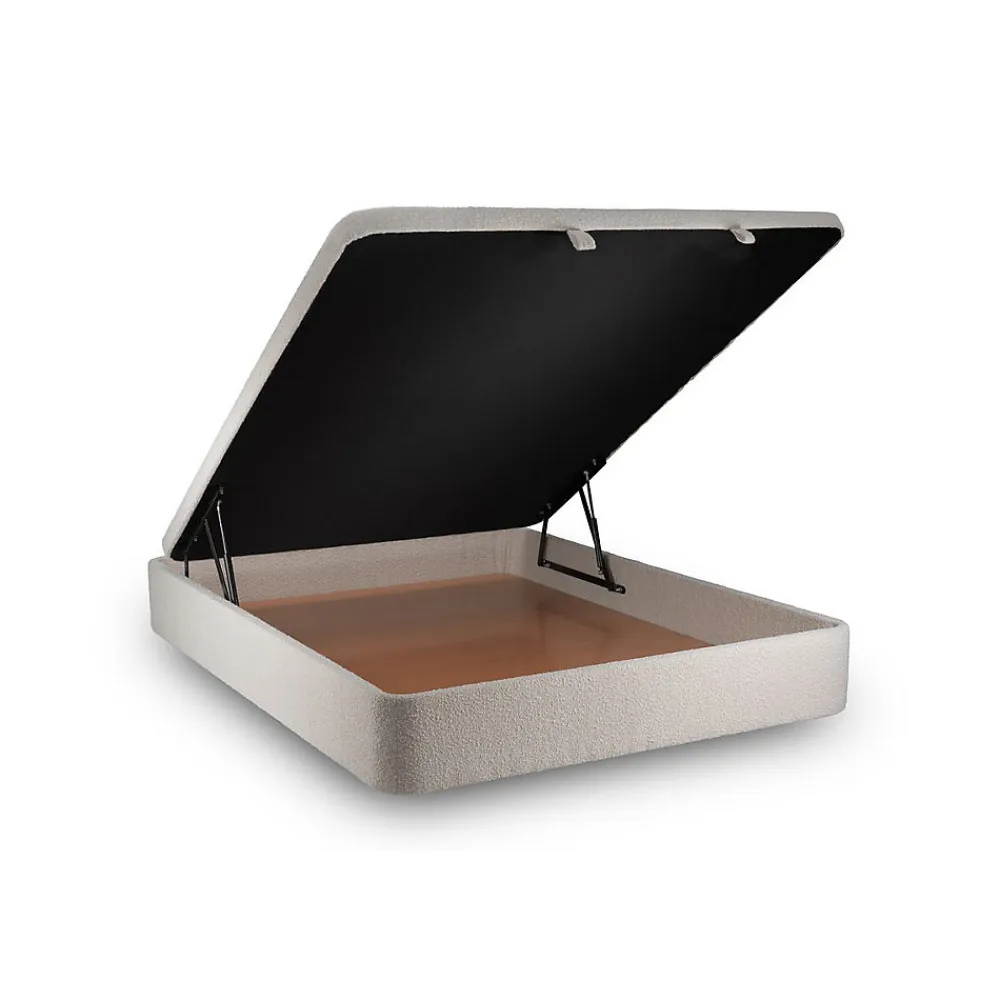 Lit coffre 200x200cm avec tête de lit capitonnée Bouclette Beige - Hauteur totale : 39cm>Sommeil De Plomb Sale