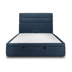Sommeil De Plomb Lit coffre 180x200cm avec tête de lit lignes Tissu Bleu - Hauteur totale : 39cm* Lit Coffre