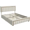 Lit coffre 140x190cm avec tête de lit capitonnée, sommier à lattes, velours, finitions dorées, beige>Fortuna lai Hot