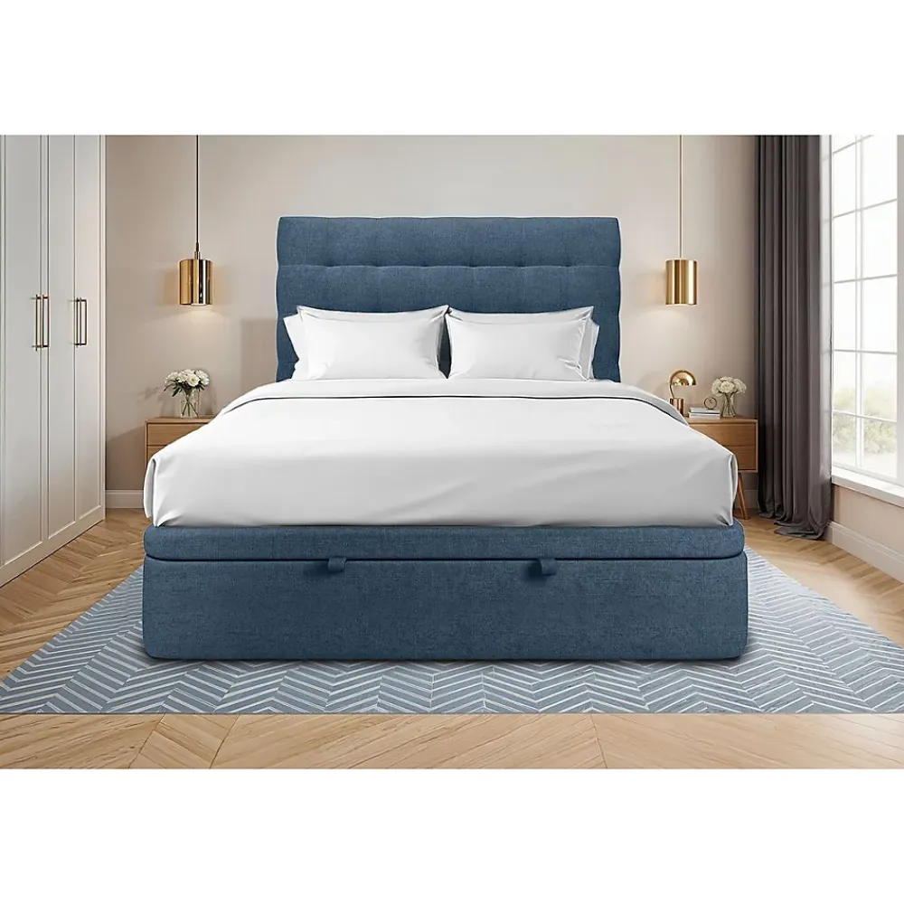 Sommeil De Plomb Lit coffre 140x190cm avec tête de lit capitonnée Tissu Bleu - Hauteur totale : 39cm* Lit Coffre