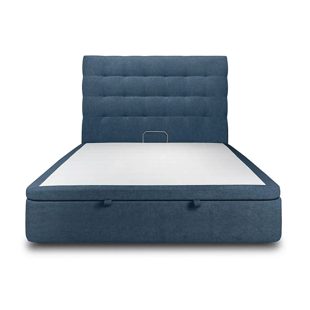 Sommeil De Plomb Lit coffre 140x190cm avec tête de lit capitonnée Tissu Bleu - Hauteur totale : 39cm* Lit Coffre
