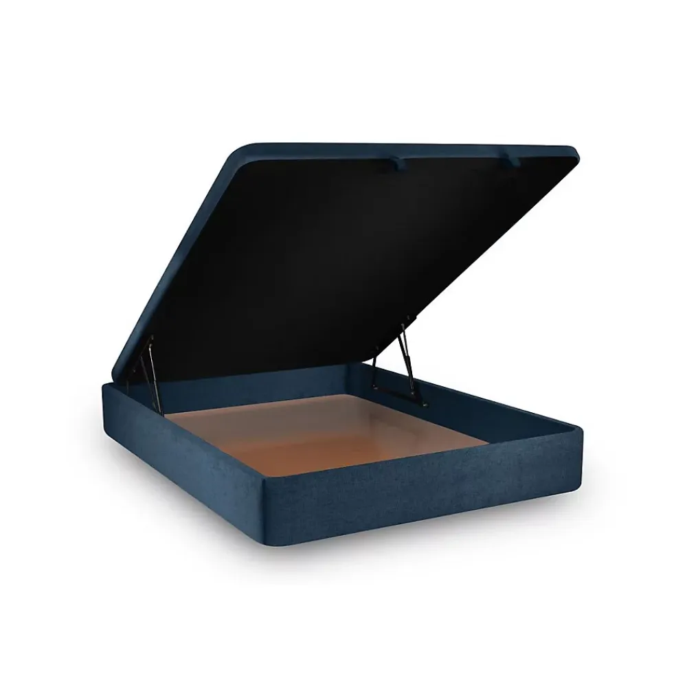 Sommeil De Plomb Lit coffre 140x190cm avec tête de lit capitonnée Tissu Bleu - Hauteur totale : 39cm* Lit Coffre
