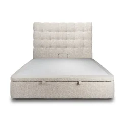 Lit coffre 140x200cm avec tête de lit capitonnée Bouclette Beige - Hauteur totale : 39cm>Sommeil De Plomb New