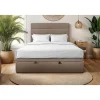 Sommeil De Plomb Lit coffre 140x200cm avec tête de lit lignes Velours Taupe - Hauteur totale : 39cm* Lit Coffre