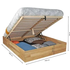 Lit coffre 140x200cm BEN + sommier/ Chêne massif huilé><noscript><img width=