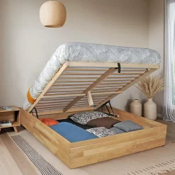 Lit coffre 140x200cm BEN + sommier/ Chêne massif huilé><noscript><img width=
