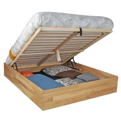Weber Industries Lit coffre 160x200cm BEN + sommier/ Chêne massif huilé* Lit Coffre