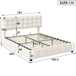Lit Coffre 160x200cm, Cadre De Lit Rembourré Avec Éclairage LED Et Sommier à Lattes, Velours Beige><noscript><img width=