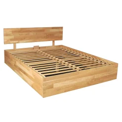 Weber Industries Lit coffre 160x200cm MILO avec tête de lit + sommier/ Chêne massif huilé* Lit Coffre