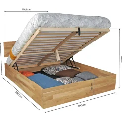 Weber Industries Lit coffre 160x200cm MILO avec tête de lit + sommier/ Chêne massif huilé* Lit Coffre