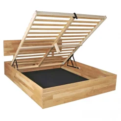 Weber Industries Lit coffre 160x200cm MILO avec tête de lit + sommier/ Chêne massif huilé* Lit Coffre