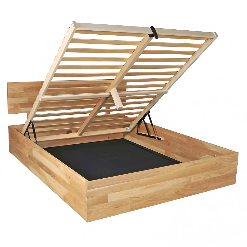 Weber Industries Lit coffre 160x200cm MILO avec tête de lit + sommier/ Chêne massif huilé* Lit Coffre