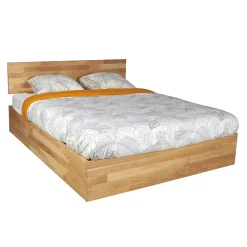 Lit coffre 140x200cm MILO avec tête de lit + sommier/ Chêne massif huilé><noscript><img width=