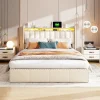 Simple Life Lit Coffre 140x200cm,avec Éclairage LED Et Port USB, Avec Tête De Lit Coffre,structure Stable, Beige* Lit Coffre