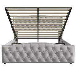 lit coffre 160x200,lit capitonné avec sommier à lattes,tête de lit ondulée,design rivet,velours,gris><noscript><img width=