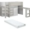 Lit combiné 90 x 200 cm - Avec bureau et rangements - Blanc et naturel + Matelas - LOUKALA>Vente-unique New