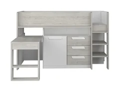 Lit combiné 90 x 200 cm - Avec bureau et rangements - Blanc et naturel + Matelas - LOUKALA><noscript><img width=
