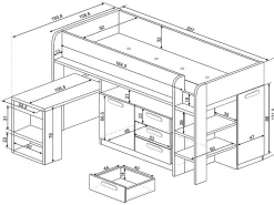 Vente-unique Lit combiné 90 x 200 cm - Avec bureau et rangements - Blanc et naturel - LOUKALA*Enfant Lit Enfant