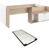 Lit combiné 90 x 190/200 cm - Coloris : Naturel et blanc + Sommier - MIVONA>Vente-unique