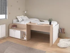 Lit combiné 90 x 190/200 cm - Coloris : Naturel et blanc + Sommier - MIVONA><noscript><img width=