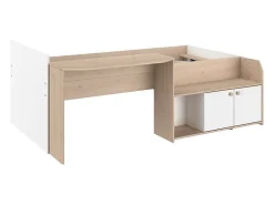 Lit combiné 90 x 190/200 cm - Coloris : Naturel et blanc + Sommier - MIVONA><noscript><img width=