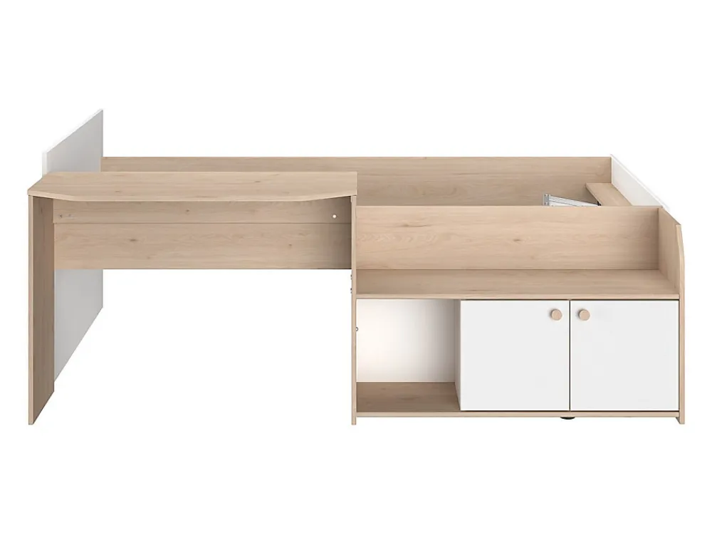 Lit combiné 90 x 190/200 cm - Coloris : Naturel et blanc + Sommier - MIVONA>Vente-unique