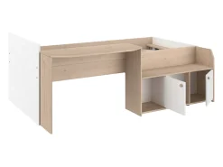 Lit combiné 90 x 190/200 cm - Coloris : Naturel et blanc + Sommier - MIVONA><noscript><img width=