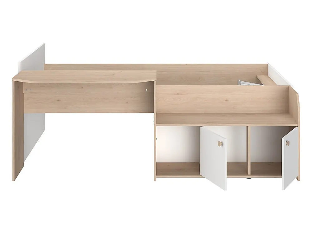 Lit combiné 90 x 190/200 cm - Coloris : Naturel et blanc + Sommier - MIVONA>Vente-unique