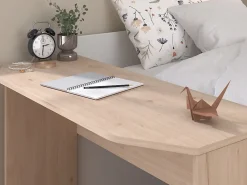 Lit combiné 90 x 190/200 cm - Coloris : Naturel et blanc + Sommier - MIVONA><noscript><img width=