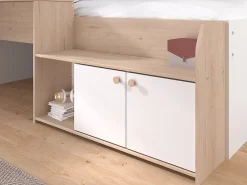 Lit combiné 90 x 190/200 cm - Coloris : Naturel et blanc + Sommier - MIVONA><noscript><img width=