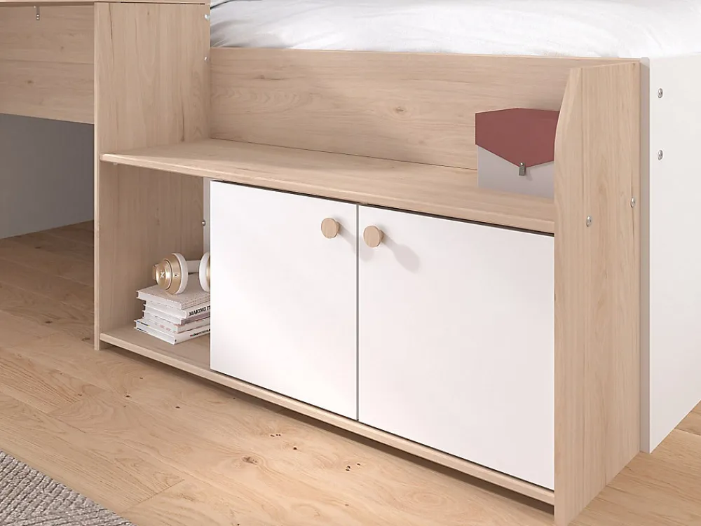 Lit combiné 90 x 190/200 cm - Coloris : Naturel et blanc + Sommier - MIVONA>Vente-unique
