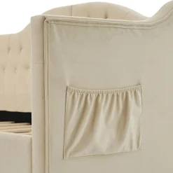 Lit combiné 90 x 200 cm - Lit avec 2 tiroirs et ports USB - Velours Beige - Sans Matelas><noscript><img width=