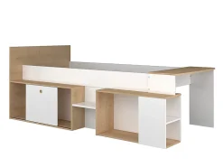 Vente-unique Lit combiné 90 x 200 cm avec bureau et rangements - Blanc et naturel + Sommier + Matelas - PALOMA*Enfant Lit Enfant
