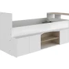 Vente-unique Lit combiné 90 x 190/200 cm avec bureau et rangements - Blanc et naturel + Sommier + Matelas - JOCHIANE*Enfant Lit Enfant