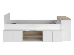Vente-unique Lit combiné 90 x 190/200 cm avec bureau et rangements - Blanc et naturel + Sommier + Matelas - JOCHIANE*Enfant Lit Enfant