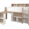Vente-unique Lit combiné 90 x 200 cm avec bureau et rangements - Blanc et naturel - APOLINO*Enfant Lit Enfant