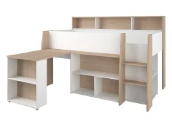 Vente-unique Lit combiné 90 x 200 cm avec bureau et rangements - Blanc et naturel - APOLINO*Enfant Lit Enfant