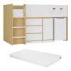 Lit combiné 90 x 190 cm avec bureau et rangements - Coloris : Naturel et blanc + Matelas - SAGITI>Vente-unique