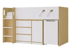 Lit combiné 90 x 190 cm avec bureau et rangements - Coloris : Naturel et blanc + Matelas - SAGITI><noscript><img width=