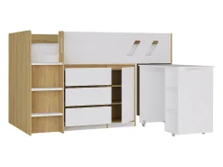 Lit combiné 90 x 190 cm avec bureau et rangements - Coloris : Naturel et blanc + Matelas - SAGITI><noscript><img width=