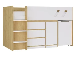 Lit combiné 90 x 190 cm avec bureau et rangements - Coloris : Naturel et blanc - SAGITI><noscript><img width=