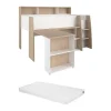Lit combiné 90 x 200 cm avec bureau et rangements - Blanc et naturel + Matelas - APOLINO>Vente-unique Outlet
