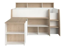 Lit combiné 90 x 200 cm avec bureau et rangements - Blanc et naturel + Matelas - APOLINO><noscript><img width=