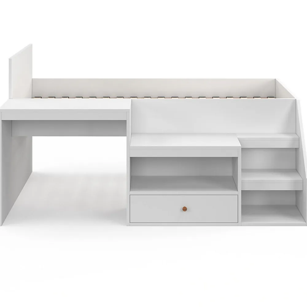 Lit combiné avec sommier, bureau et rangement LEOPOLD 90 x 190 cm blanc>IDMarket Online