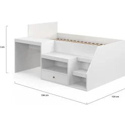Lit combiné avec sommier, bureau et rangement LEOPOLD 90 x 190 cm blanc><noscript><img width=