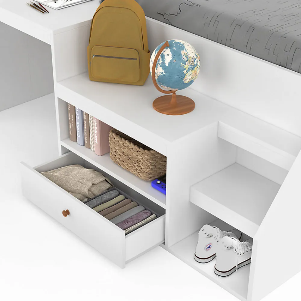 Lit combiné avec sommier, bureau et rangement LEOPOLD 90 x 190 cm blanc>IDMarket Online