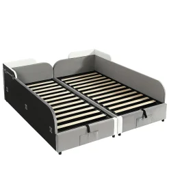 Lit combiné enfant 90x200 cm x2, hydraulique, sac rangement, contreplaqué - gris><noscript><img width=