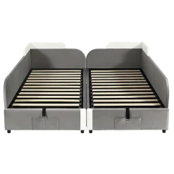 Lit combiné enfant 90x200 cm x2, hydraulique, sac rangement, contreplaqué - gris><noscript><img width=